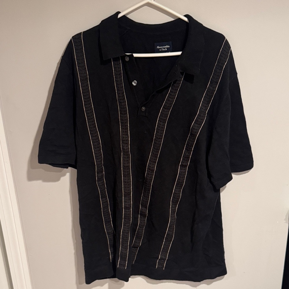 Abercrombie & Fitch Black Polo with White Stripes